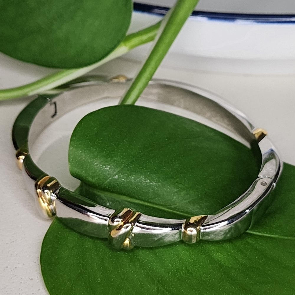Vintage silver gold metal X bangle bracelet